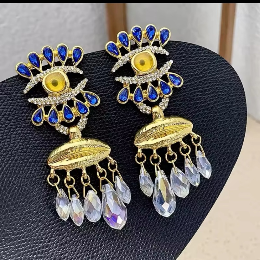 Schiaparelli Inspired Statement Earrings Gold Tone Runway Long Big